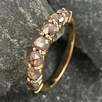 Natural Champagne Diamond Ring in Vermeil Rose Gold Sterling Silver (Size 10.0) 1.50 ctw