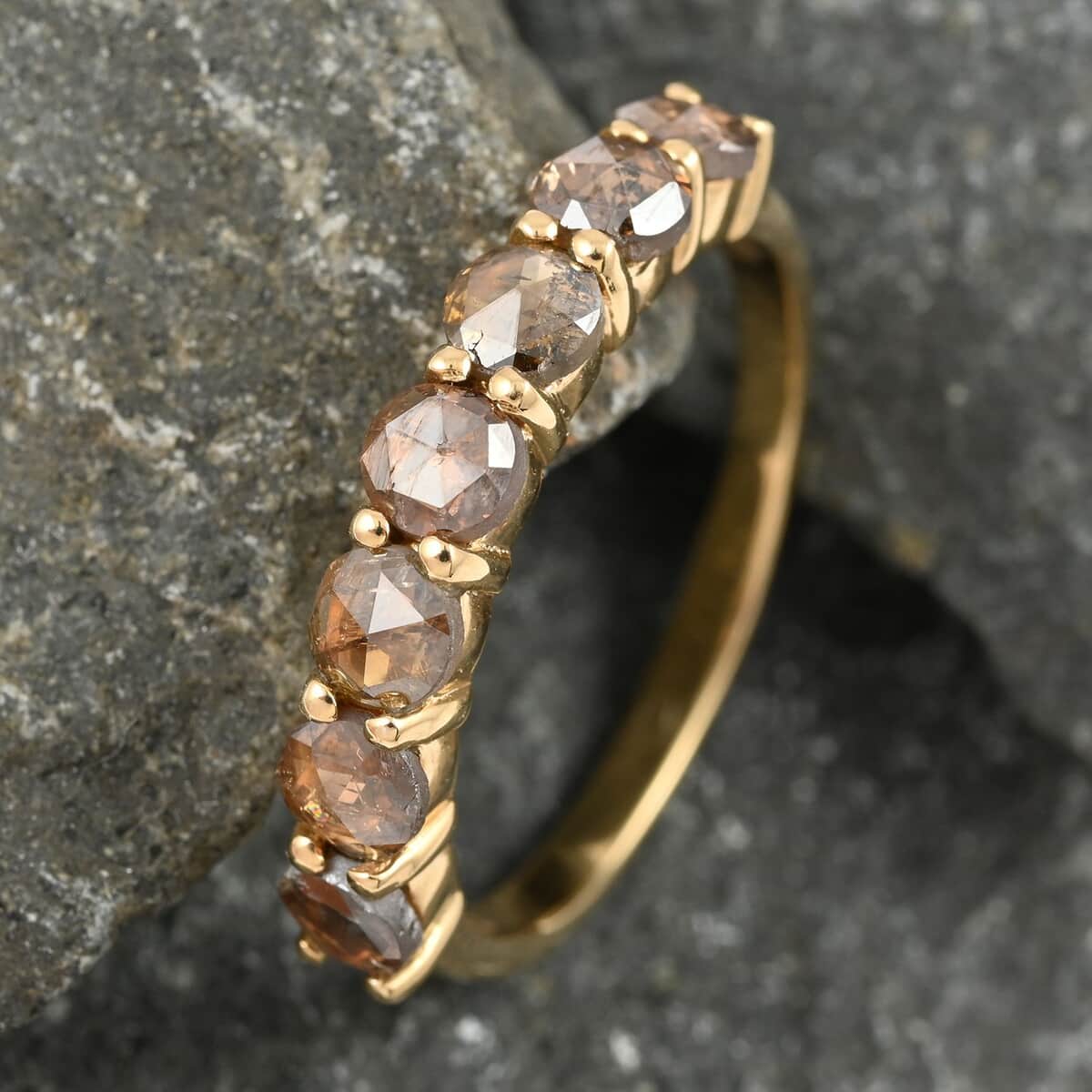 Natural Champagne Diamond Ring in Vermeil Rose Gold Sterling Silver 1.50 ctw image number 1