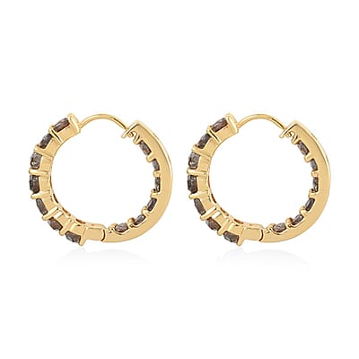 Natural Champagne Diamond Hoop Earrings in Vermeil Rose Gold Over Sterling Silver 5.00 ctw