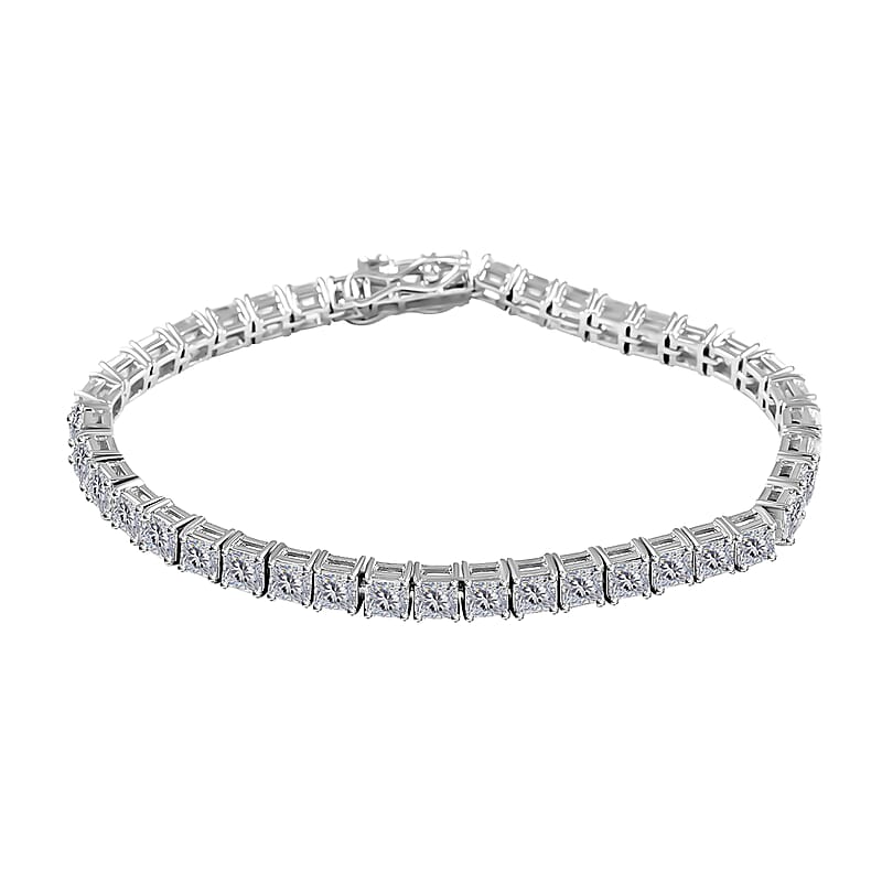 Moissanite Bracelet in Sterling Silver, Asscher Cut Moissanite, Tennis Bracelet (7.25 In) 14.35 ctw