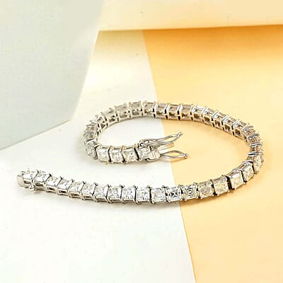 Moissanite Bracelet in Sterling Silver, Asscher Cut Moissanite, Tennis Bracelet (7.25 In) 14.35 ctw