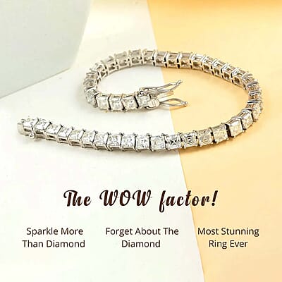 Moissanite Bracelet in Sterling Silver, Asscher Cut Moissanite, Tennis Bracelet (7.25 In) 14.35 ctw