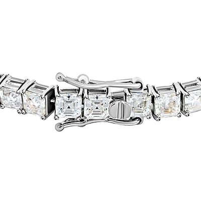 Moissanite Bracelet in Sterling Silver, Asscher Cut Moissanite, Tennis Bracelet (7.25 In) 14.35 ctw