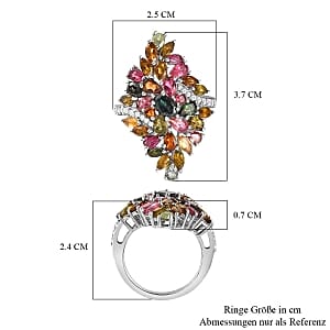 Multi Tourmaline and White Zircon 6.11 ctw Ring in Platinum Over Sterling Silver (Size 10)