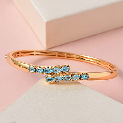 Karis Madagascar Paraiba Apatite Bangle Bracelet in 18K YG Plated (6.50 In) 2.40 ctw