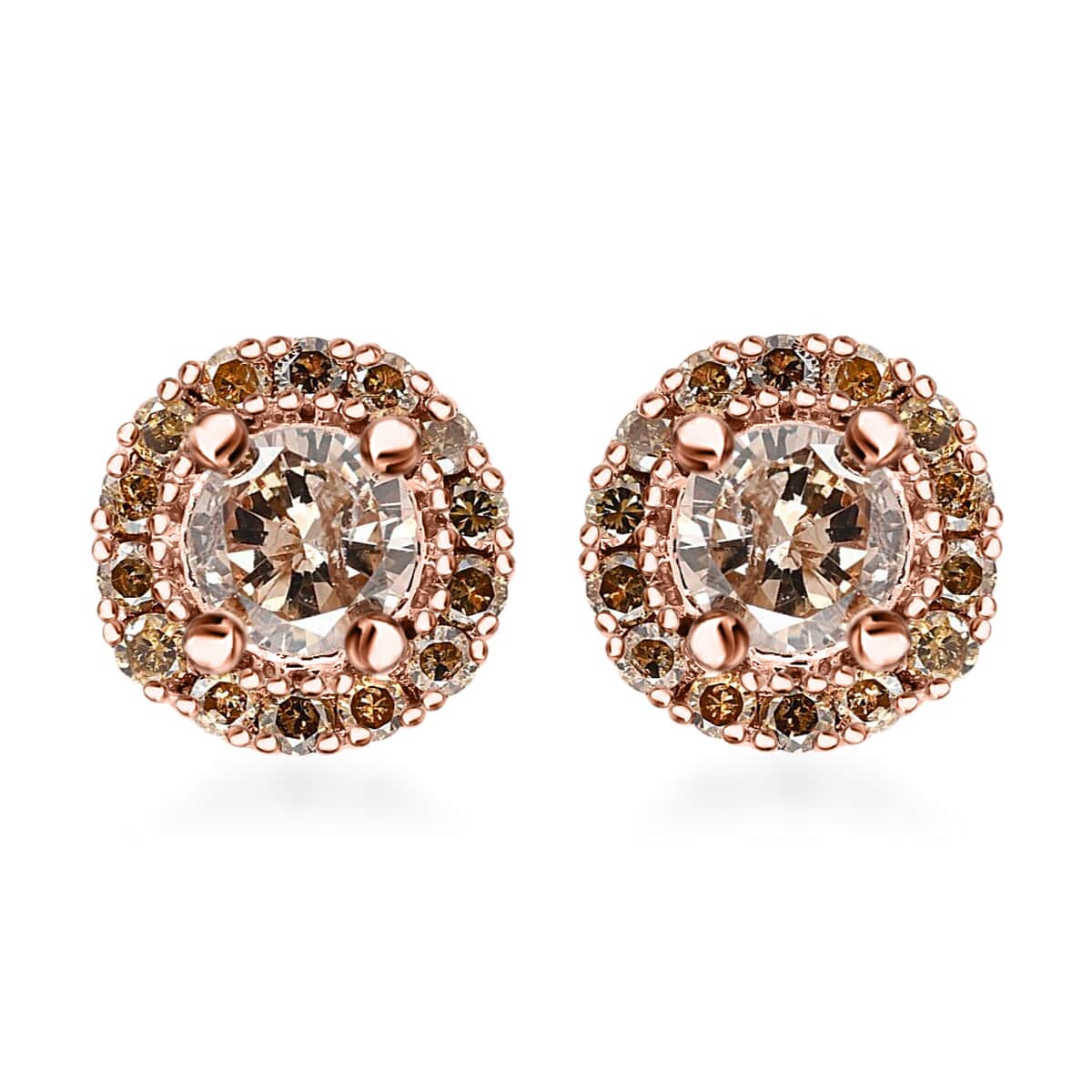 Natural Champagne Diamond Earrings, Diamond Studs, 10K Rose Gold Earrings, Diamond Halo Earrings, Halo Stud Earrings 0.50 ctw image number 0