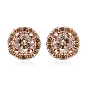 Natural Champagne Diamond Earrings, Diamond Studs, 10K Rose Gold Earrings, Diamond Halo Earrings, Halo Stud Earrings 0.50 ctw