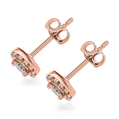 Luxoro Natural Champagne Diamond Earrings, Diamond Studs, 10K Rose Gold Earrings, Diamond Halo Earrings, Halo Stud Earrings 0.50 ctw