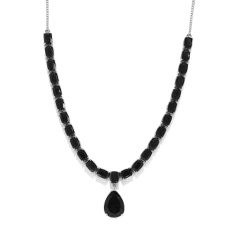 Australian Black Tourmaline Cluster 31.23 ctw Necklace in Platinum Over Sterling Silver 18 Inches