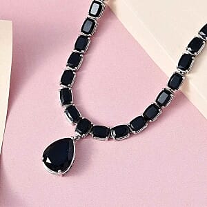 Australian Black Tourmaline Cluster 31.23 ctw Necklace in Platinum Over Sterling Silver 18 Inches