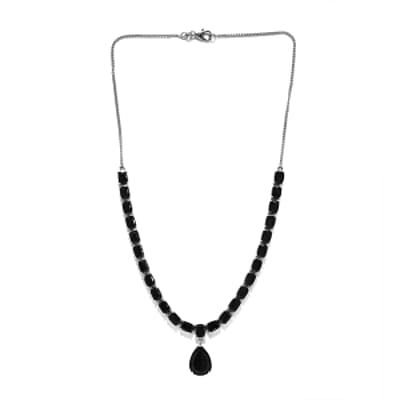 Australian Black Tourmaline Cluster 31.23 ctw Necklace in Platinum Over Sterling Silver 18 Inches