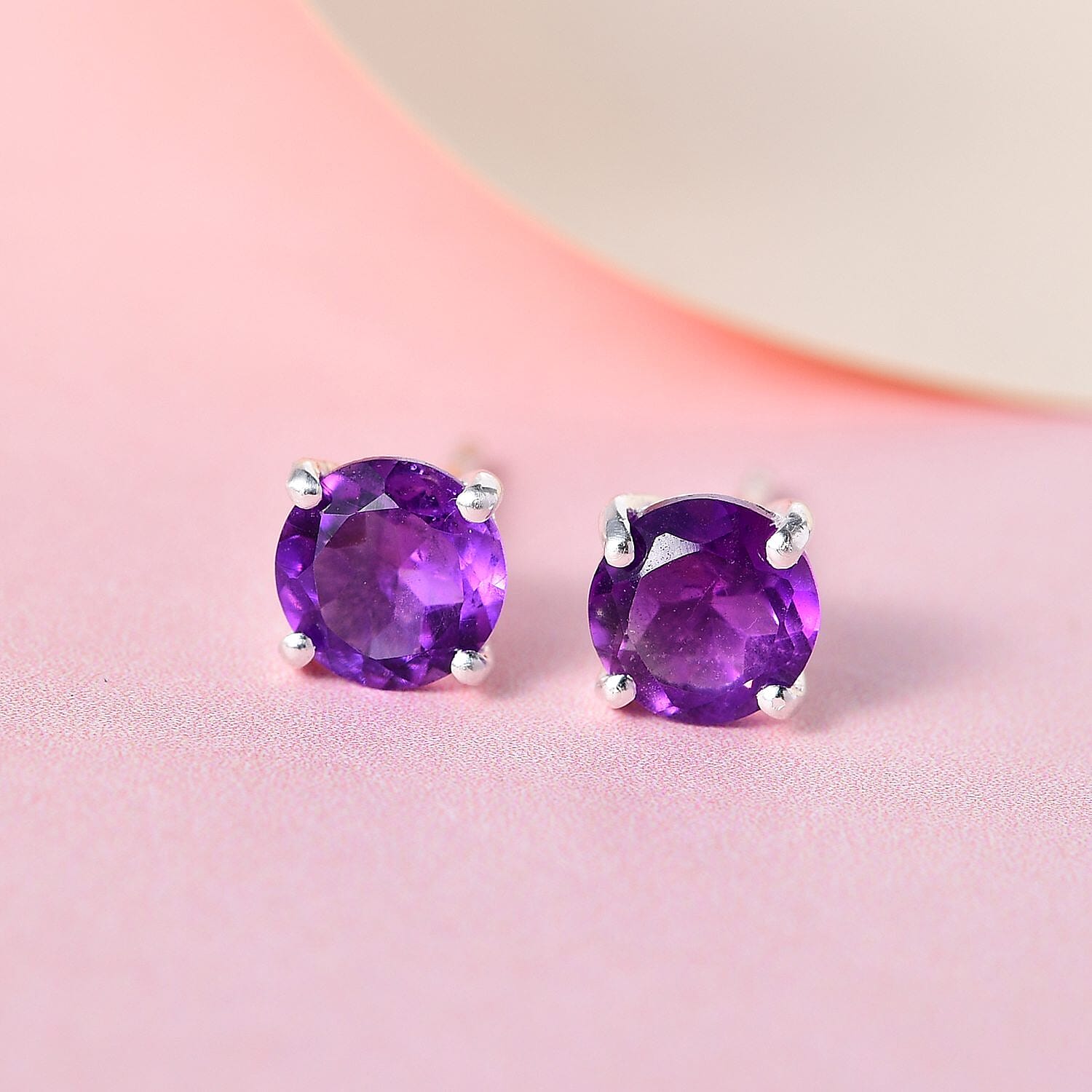 Amethyst Solitaire Stud Earrings in Sterling Silver 1.50 ctw