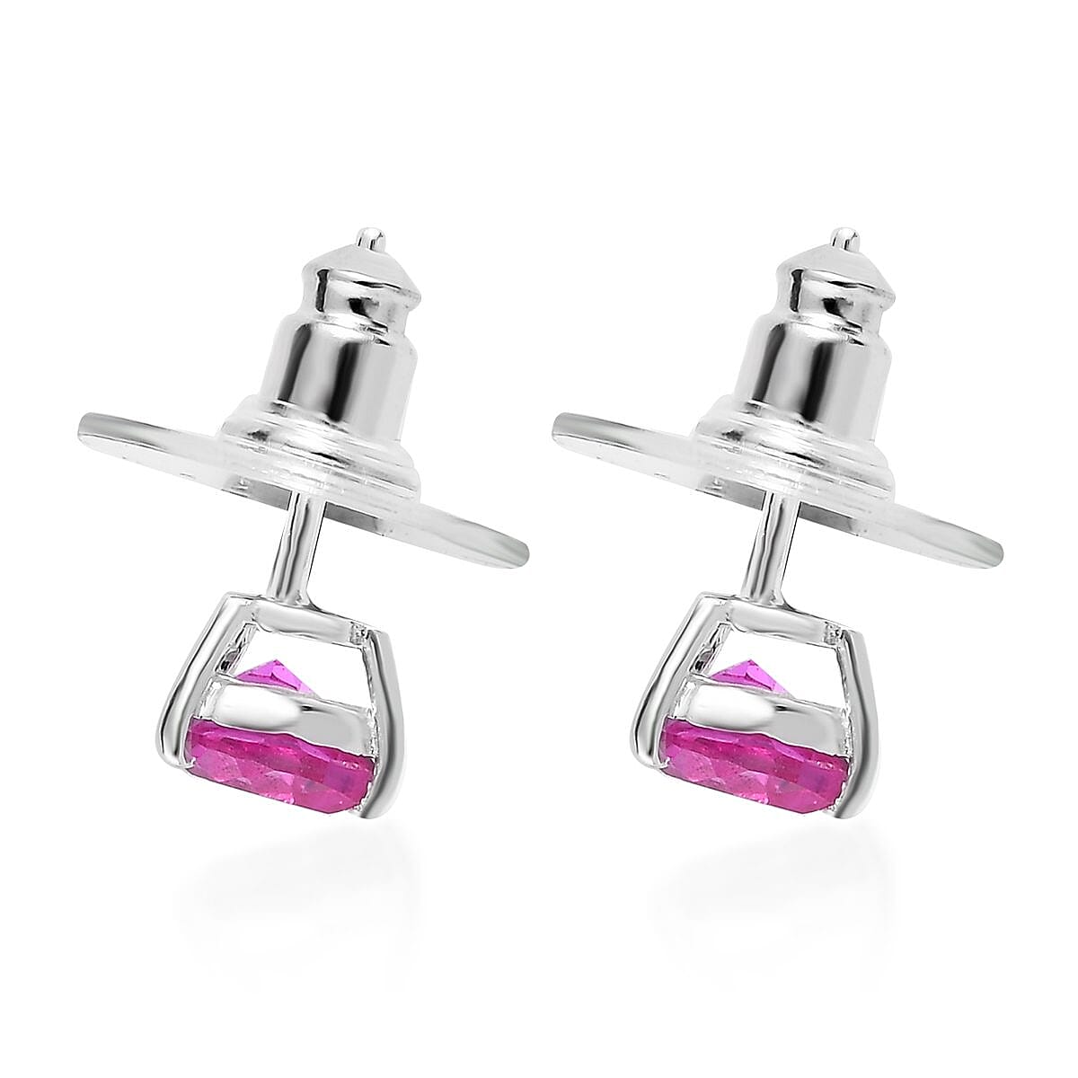 Lab Created Pink Sapphire Heart Stud Earrings in Sterling Silver 1.60 ctw image number 5