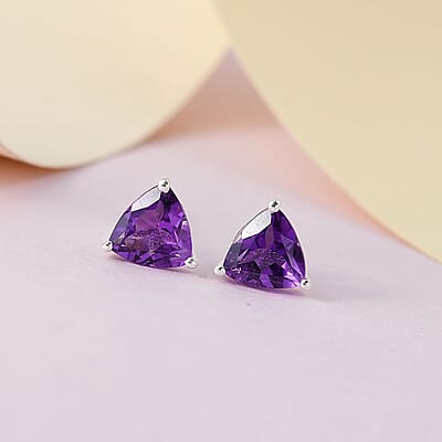 African Amethyst 1.00 ctw Solitaire Stud Earrings in Sterling Silver