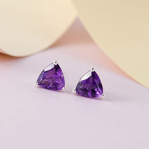 African Amethyst 1.00 ctw Solitaire Stud Earrings in Sterling Silver