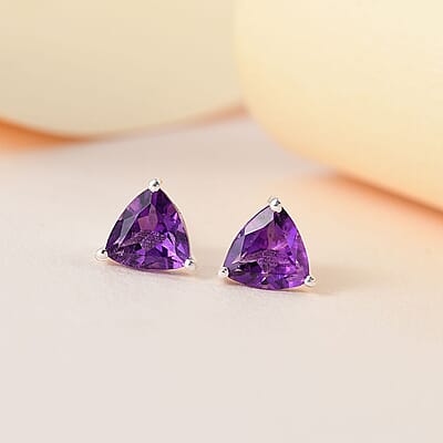 African Amethyst 1.00 ctw Solitaire Stud Earrings in Sterling Silver