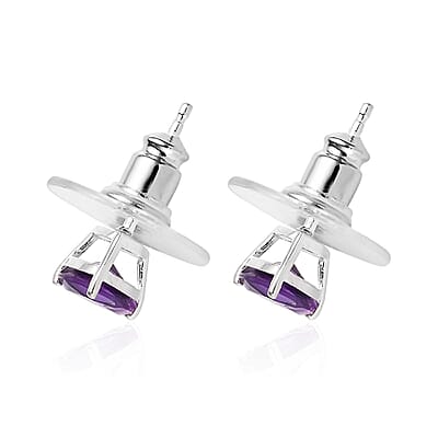 African Amethyst 1.00 ctw Solitaire Stud Earrings in Sterling Silver