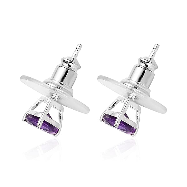 African Amethyst 1.00 ctw Solitaire Stud Earrings in Sterling Silver