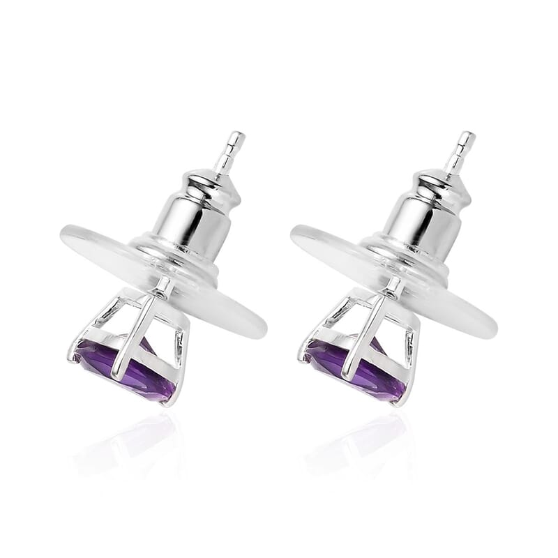 African Amethyst 1.00 ctw Solitaire Stud Earrings in Sterling Silver