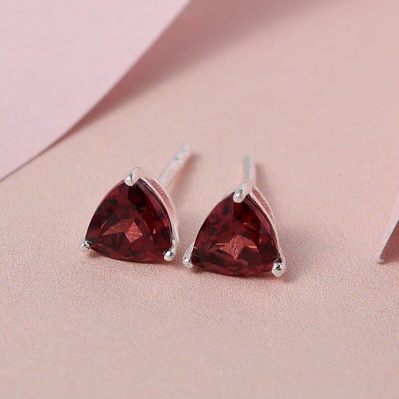 Mozambique Garnet Solitaire Stud Earrings in Sterling Silver 1.50 ctw