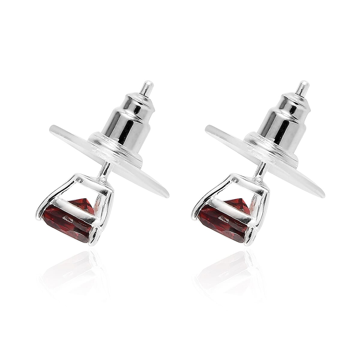 Mozambique Garnet Solitaire Stud Earrings in Sterling Silver 1.50 ctw