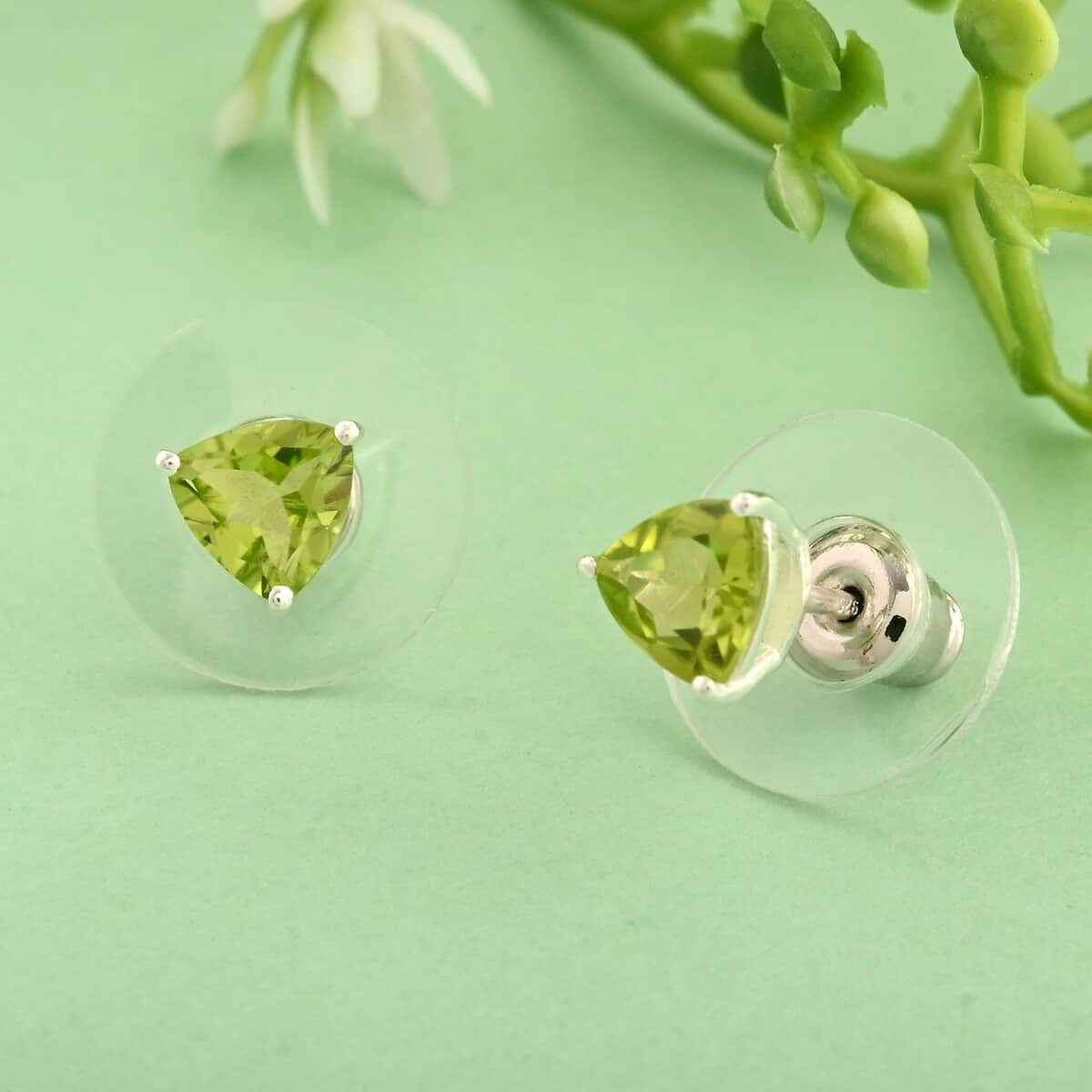 Peridot Solitaire Stud Earrings in Sterling Silver 1.15 ctw image number 1