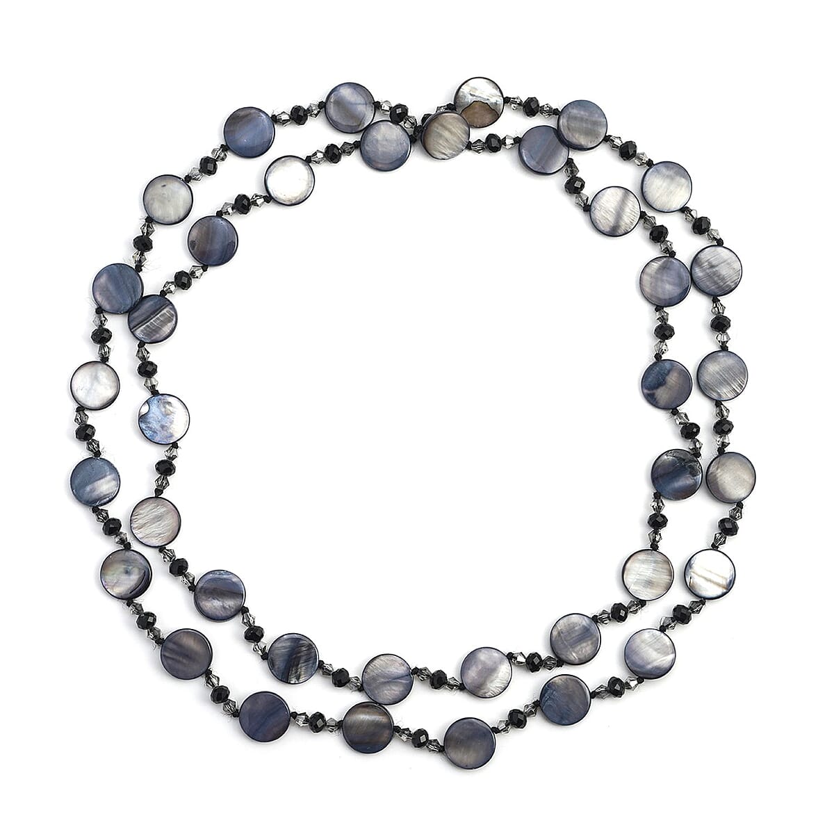 Black Shell Pearl Coin, Black and Grey Glass Beaded Necklace 47 Inches image number 0