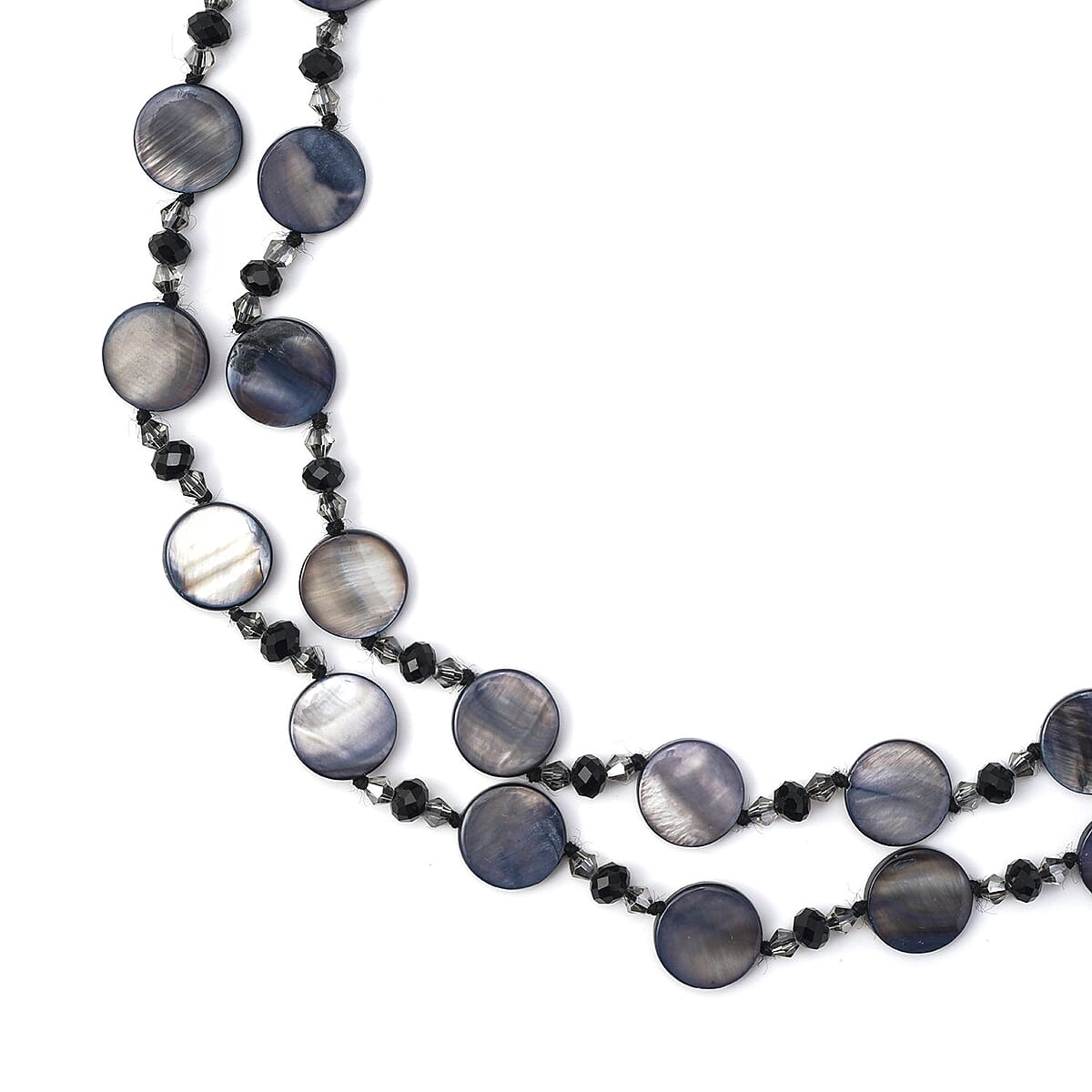 Black Shell Pearl Coin, Black and Grey Glass Beaded Necklace 47 Inches image number 2