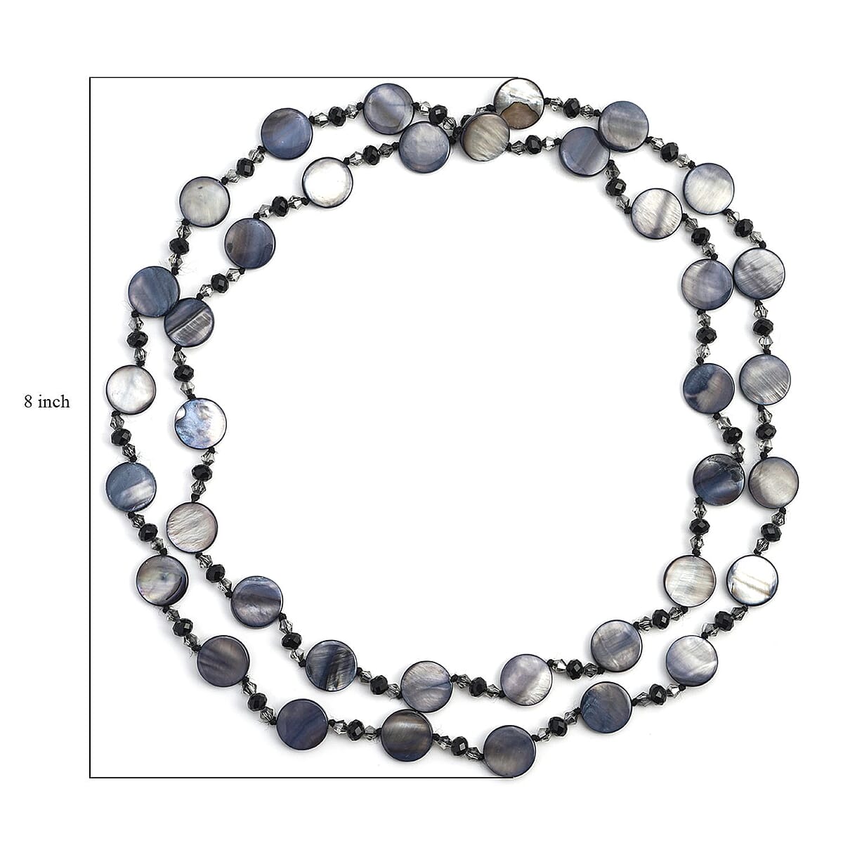Black Shell Pearl Coin, Black and Grey Glass Beaded Necklace 47 Inches image number 3