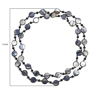 Black Shell Pearl Coin, Black and Grey Glass Beaded Necklace 47 Inches
