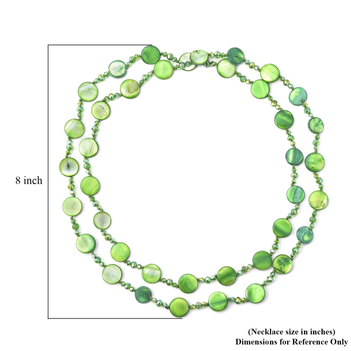 Green Shell Pearl Coin, Green Glass Beaded Necklace 47 Inches image number 3