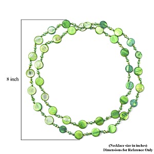 Green Shell Pearl Coin, Green Glass Beaded Necklace 47 Inches