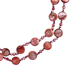 Red Shell Pearl Coin and Red Glass Beaded Necklace 47 Inches