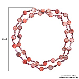 Red Shell Pearl Coin and Red Glass Beaded Necklace 47 Inches