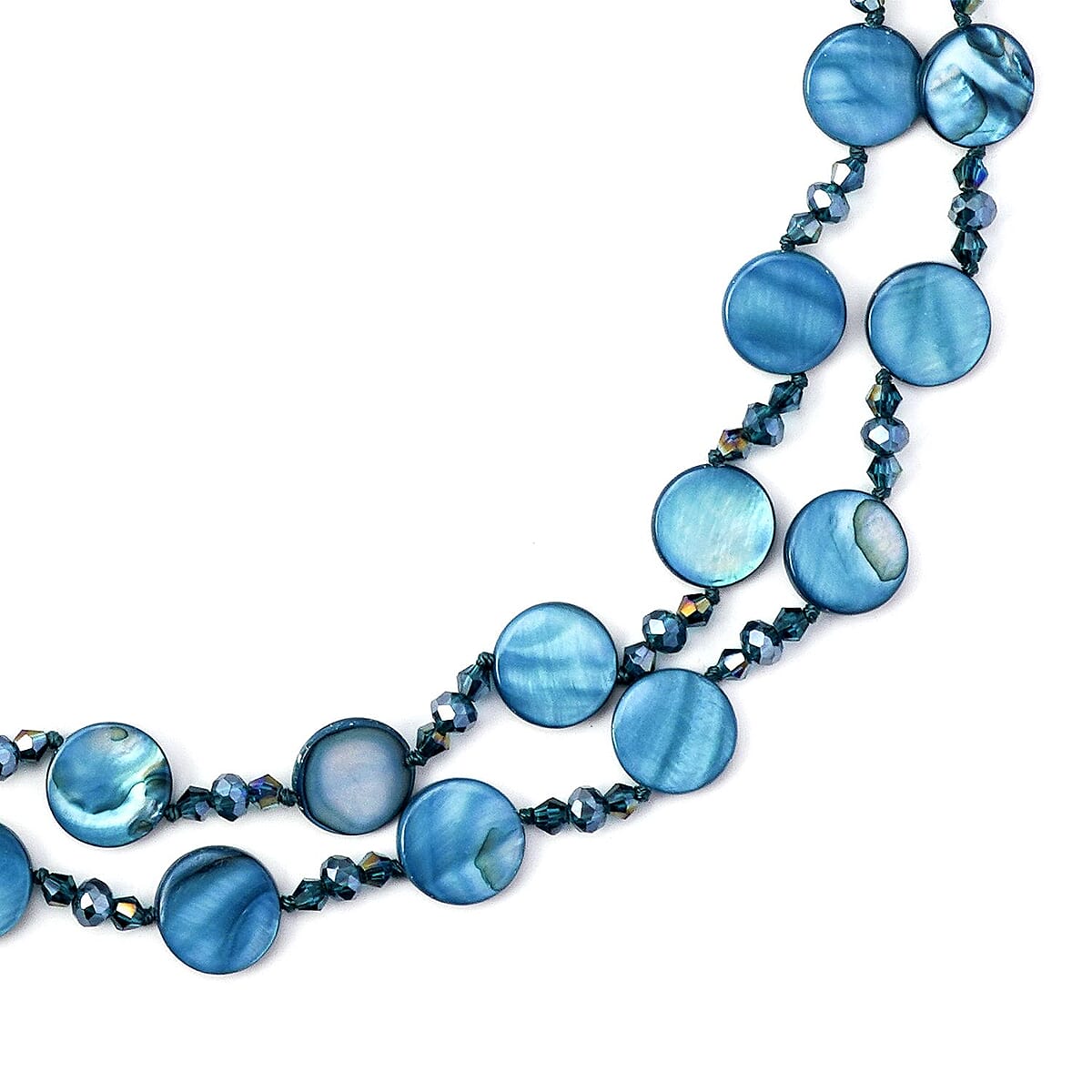 Blue Shell Pearl Coin and Blue Magic Color Glass Beaded Necklace 47 Inches image number 2