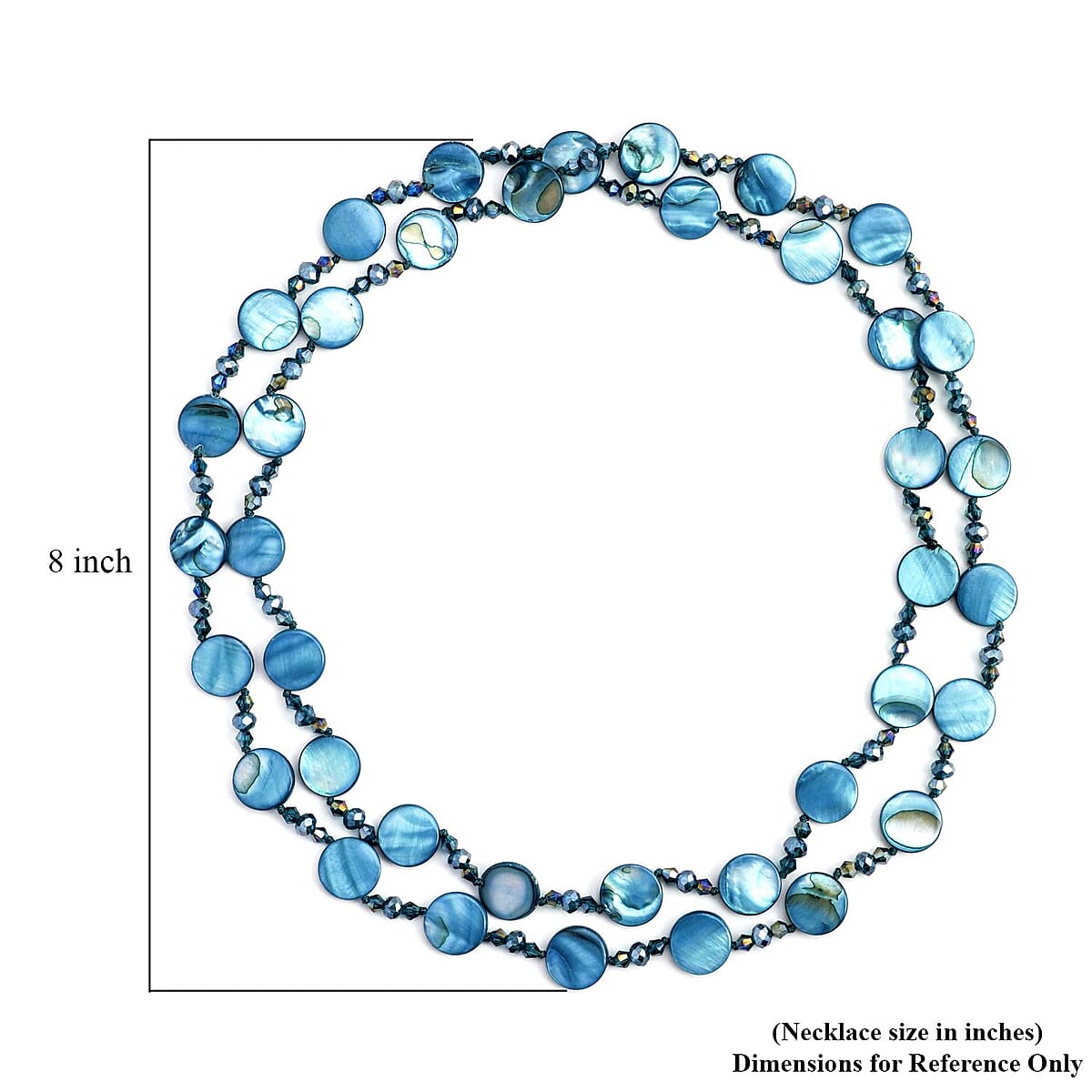 Blue Shell Pearl Coin and Blue Magic Color Glass Beaded Necklace 47 Inches image number 3