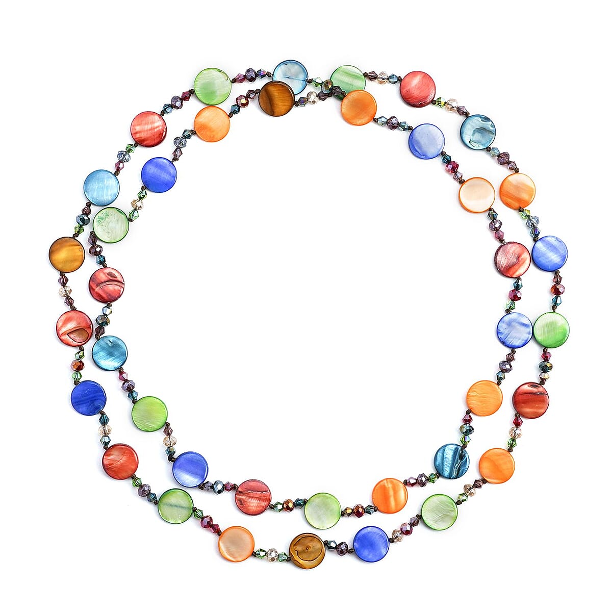 Multi Color Pearl Coin and Multi Color Glass Beaded Necklace 47 Inches image number 0