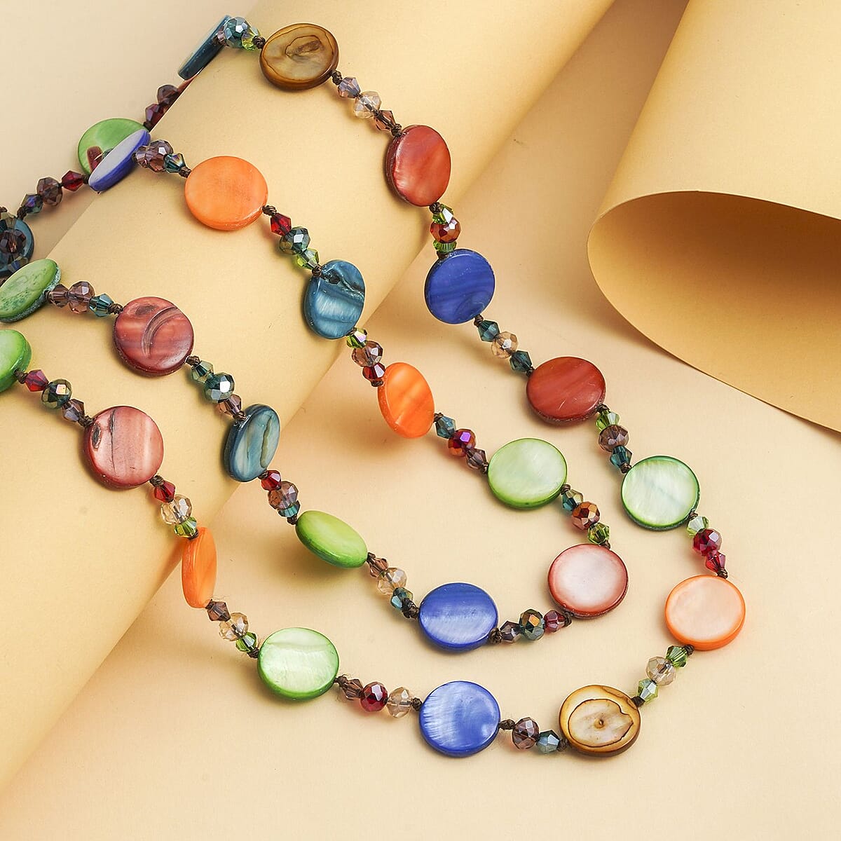 Multi Color Pearl Coin and Multi Color Glass Beaded Necklace 47 Inches image number 1