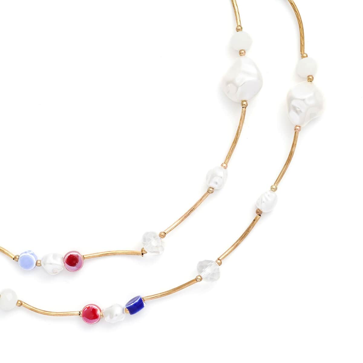 Resin, Multi Color Ceramic and White Glass Station Necklace 45 Inches in Goldtone image number 2