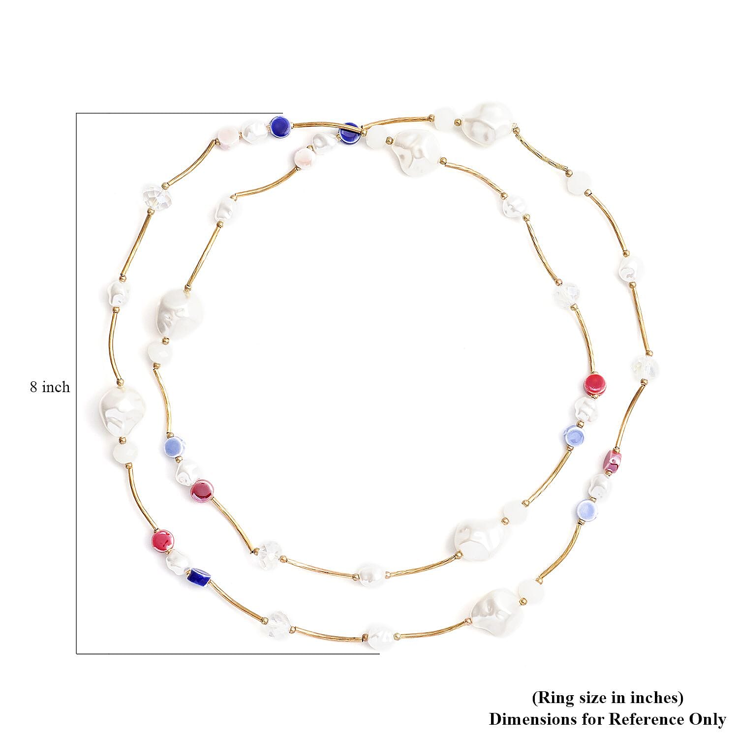 Resin, Multi Color Ceramic and White Glass Station Necklace 45 Inches in Goldtone
