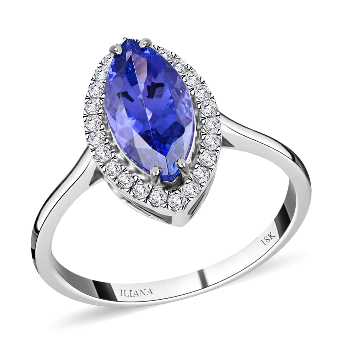 Doorbuster Certified & Appraised ILIANA 18K White Gold AAA Tanzanite and G-H SI Diamond Halo Ring 3.35 Grams 2.20 ctw image number 0