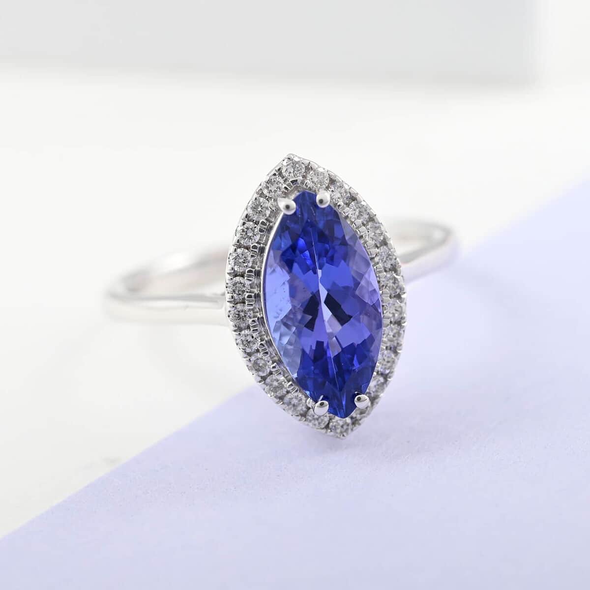 Certified & Appraised Iliana 18K White Gold AAA Tanzanite and G-H SI Diamond Halo Ring (Size 10.0) 2.20 ctw image number 1