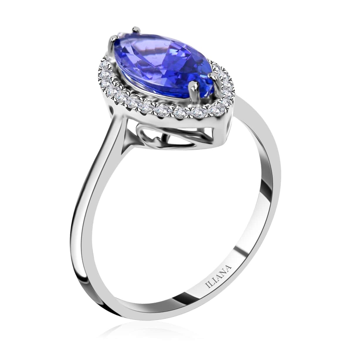 Certified & Appraised Iliana 18K White Gold AAA Tanzanite and G-H SI Diamond Halo Ring (Size 10.0) 2.20 ctw image number 3