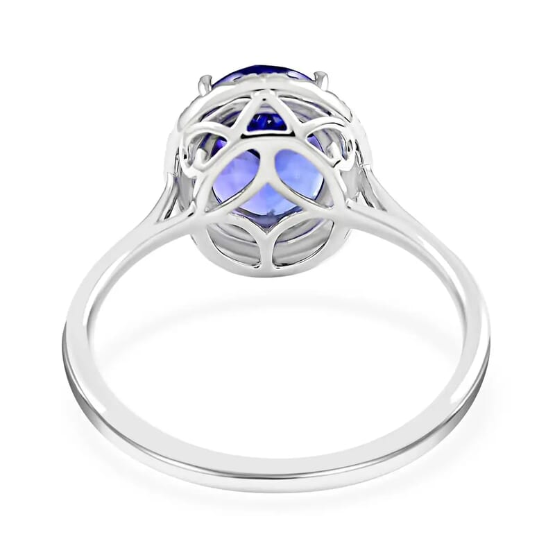 Iliana Certified & Appraised AAA Tanzanite and G-H SI Diamond 3.25 ctw Accent Ring, Tanzanite Halo Ring, 18K White Gold Ring, Wedding Ring (Size 10.0)