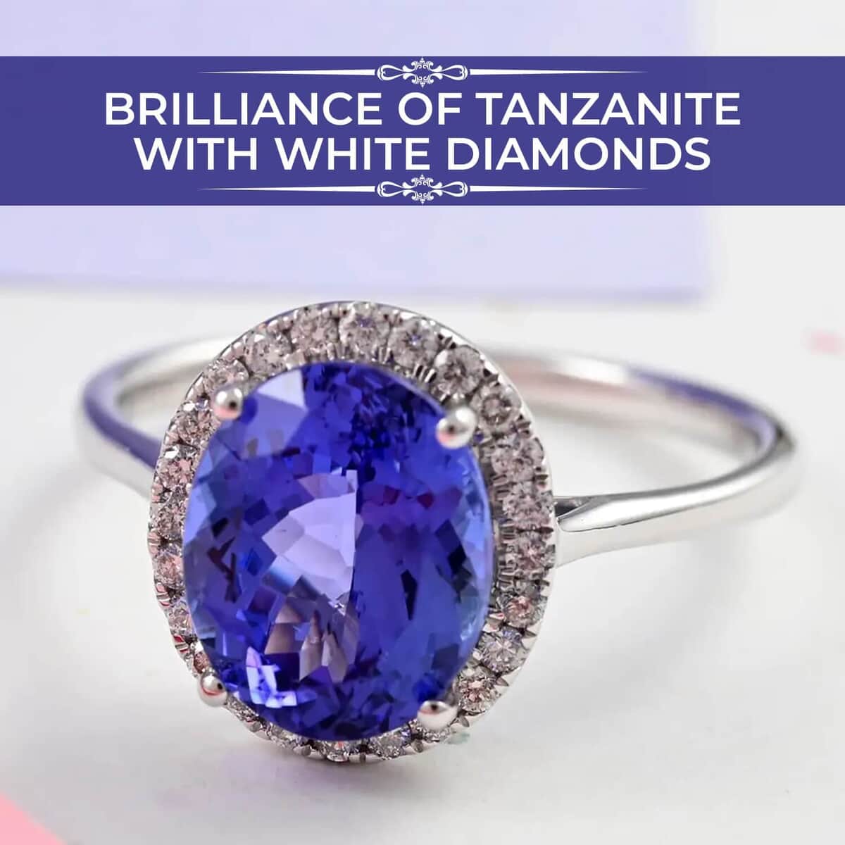 Iliana Certified & Appraised AAA Tanzanite and G-H SI Diamond 3.25 ctw Accent Ring, Tanzanite Halo Ring, 18K White Gold Ring, Wedding Ring (Size 6.0) image number 1