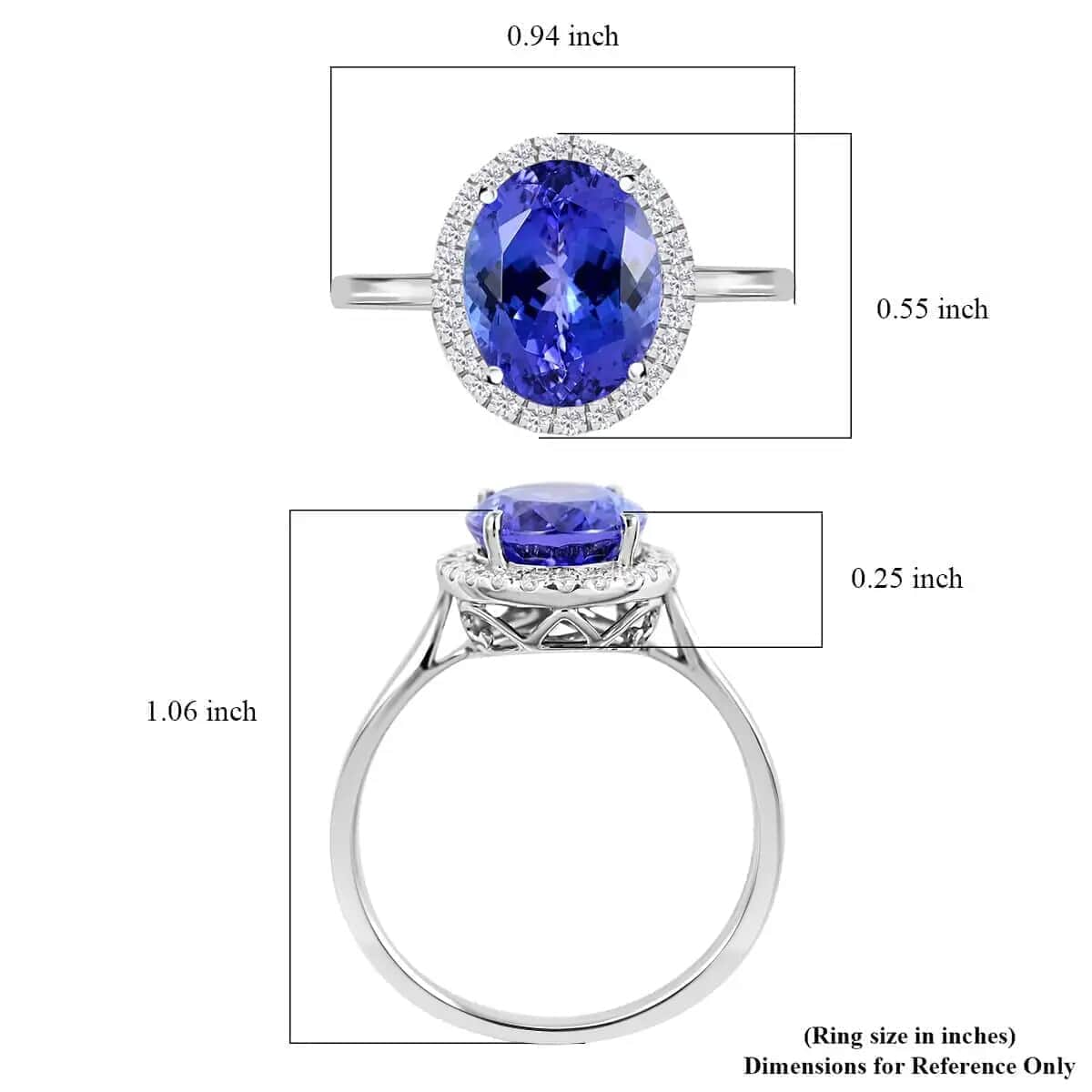 Iliana Certified & Appraised AAA Tanzanite and G-H SI Diamond 3.25 ctw Accent Ring, Tanzanite Halo Ring, 18K White Gold Ring, Wedding Ring (Size 6.0) image number 5