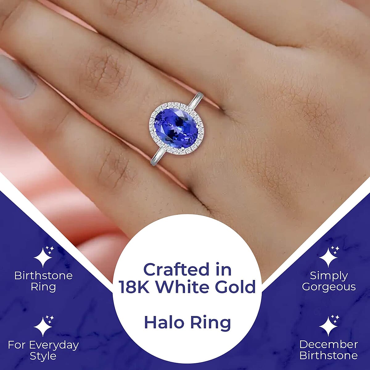 Iliana Certified & Appraised AAA Tanzanite and G-H SI Diamond 3.25 ctw Accent Ring, Tanzanite Halo Ring, 18K White Gold Ring, Wedding Ring (Size 7.0) image number 2