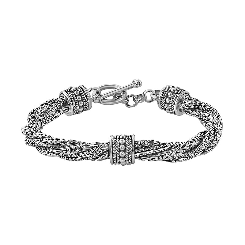 Bali Legacy Sterling Silver Tulang Naga and Borobudur Bracelet (7.50 In) 41.85 Grams