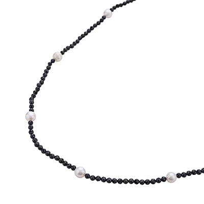 Thai Black Spinel, Freshwater Pearl Necklace (18-20 Inches) in Stainless Steel 63.00 ctw , Tarnish-Free, Waterproof, Sweat Proof Jewelry