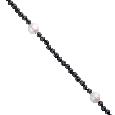 Thai Black Spinel, Freshwater Pearl Necklace (18-20 Inches) in Stainless Steel 63.00 ctw , Tarnish-Free, Waterproof, Sweat Proof Jewelry
